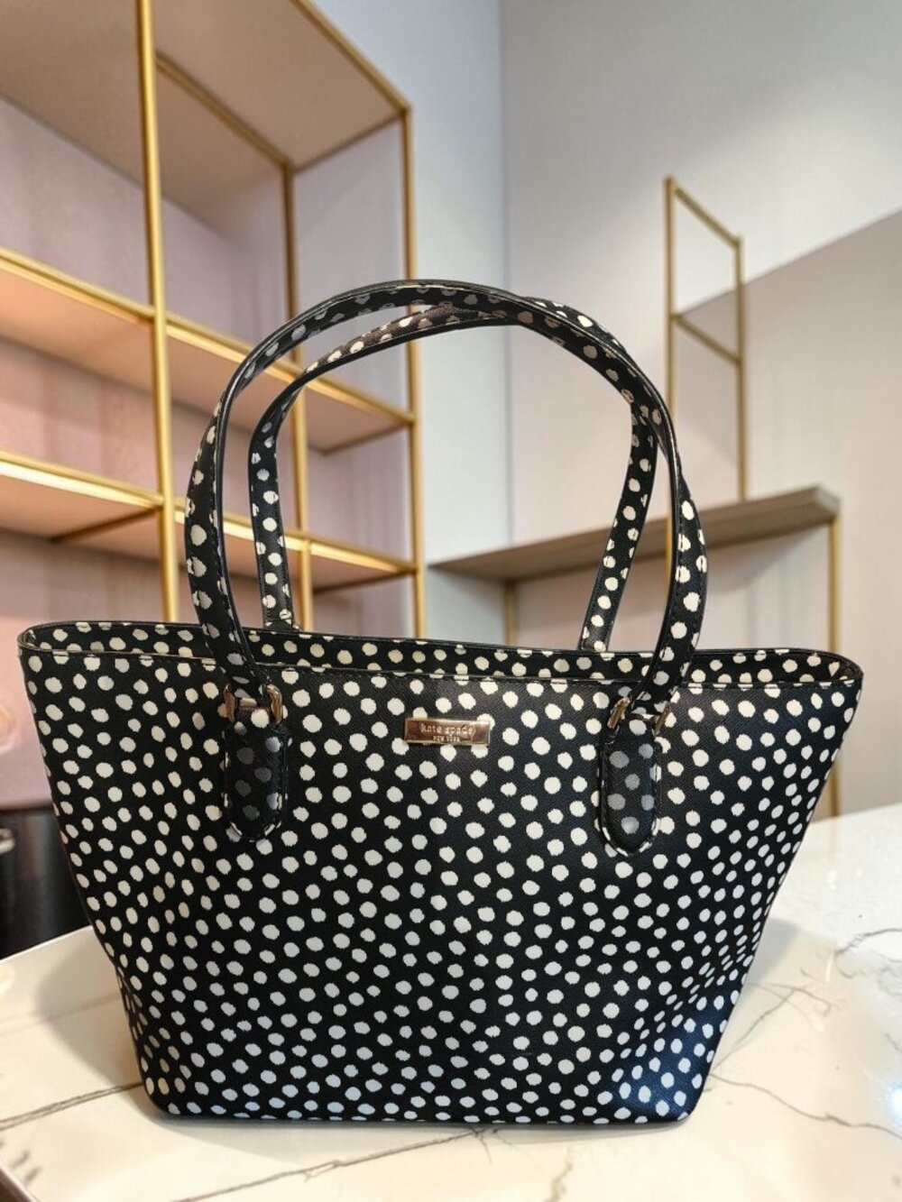 Kate Spade New York Black & White Polka Dot Tote Bag